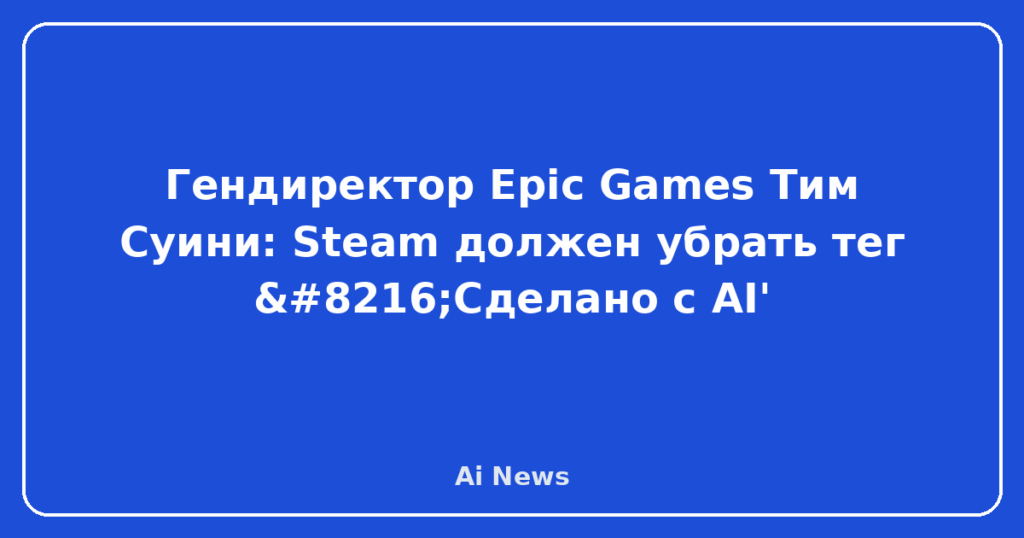 Гендиректор Epic Games Тим Суини: Steam должен убрать тег ‘Сделано с AI'